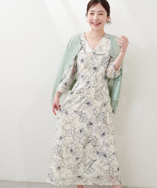 natural couture ワンピース 線画ジャガードワンピース
