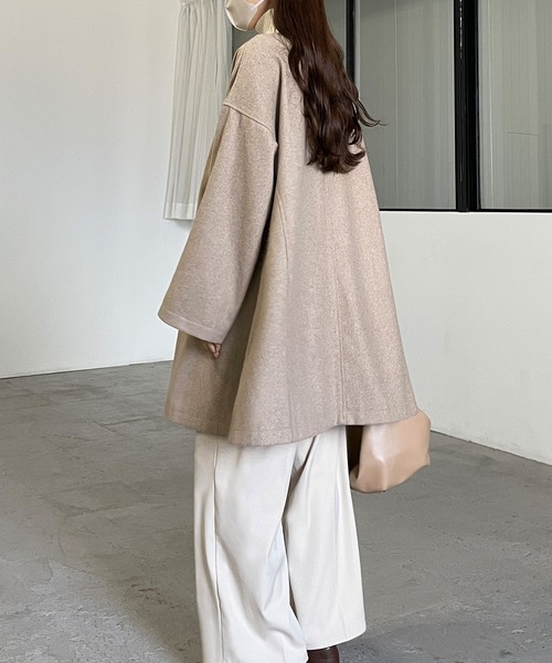 「Louere」 ノーカラーコート MEDIUM ダークブラウン レディース_画像4