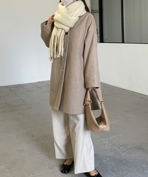 「Louere」 ノーカラーコート MEDIUM ダークブラウン レディース_画像5