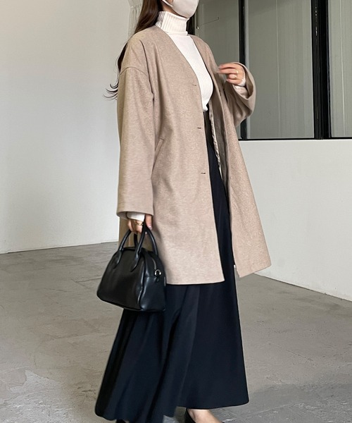 「Louere」 ノーカラーコート MEDIUM ダークブラウン レディース_画像7