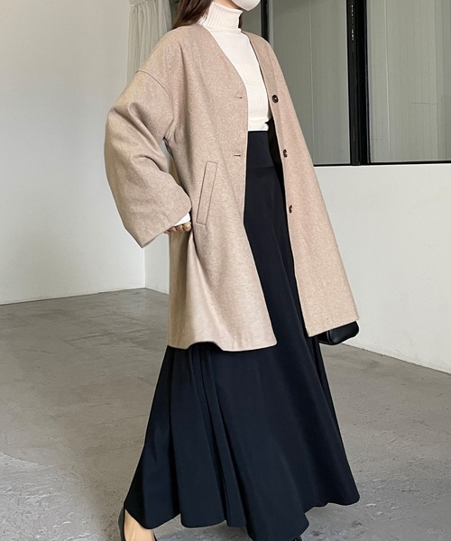 「Louere」 ノーカラーコート MEDIUM ダークブラウン レディース_画像8