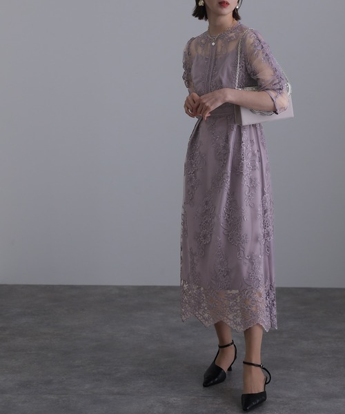 atlo 「atlo」 「PourVous」7分袖ワンピース X-LARGE ラベンダー