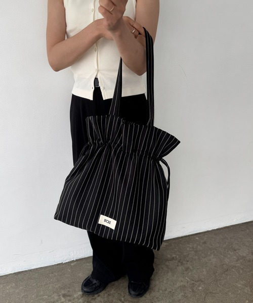 黒 ストライプデザイン トートバッグ EFOLE（エフォル） トートバッグ 「ZOZO限定」Stripe logo tote bag