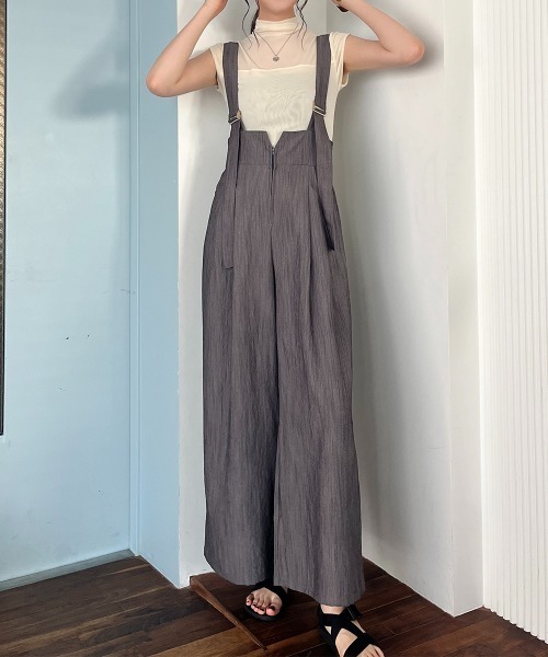 サテンウエストドローストリングサロペット lawgy（ラウジー）の「satin waist drawstring salopette