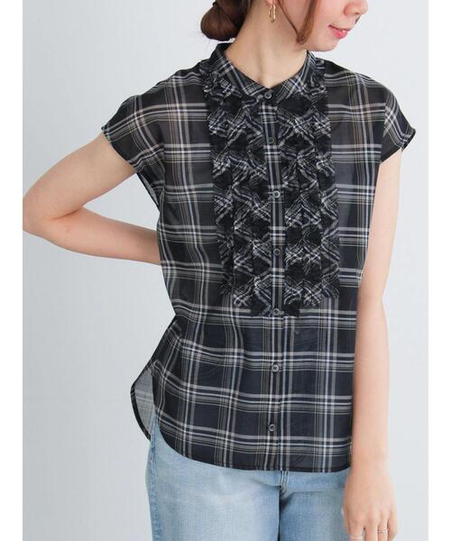 ブラウス シャツ frayline check shirt レディース Te chichi ブラウス シャツ チェックラインフリルブラウス