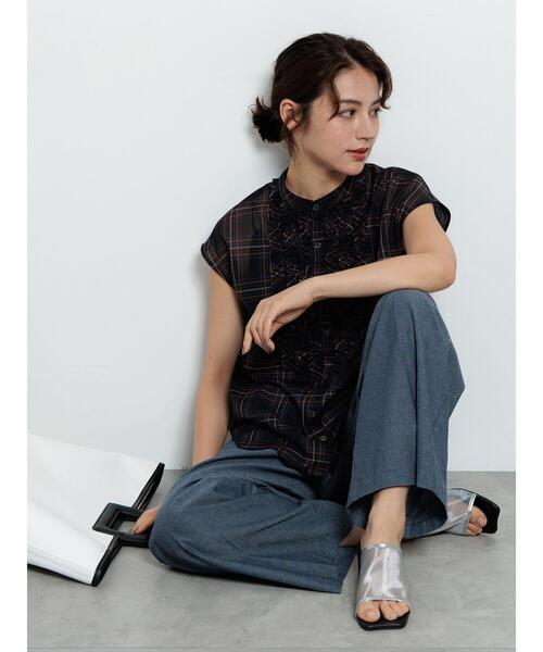 ブラウス シャツ frayline check shirt レディース Te chichi ブラウス シャツ チェックラインフリルブラウス