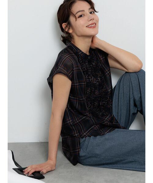 ブラウス シャツ frayline check shirt レディース GLOBAL WORK ブラウス シャツ MATINEE LINE/チェックフリル