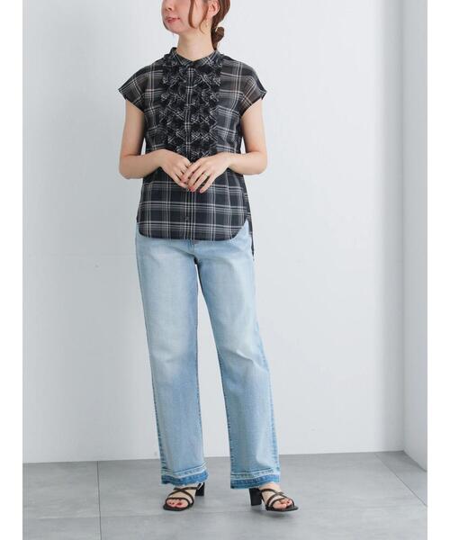 ブラウス シャツ frayline check shirt レディース M-LINE ブラウス シャツ 「mline」シャーリングチェックブラウス