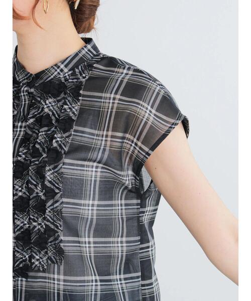 ブラウス シャツ frayline check shirt レディース M-LINE ブラウス シャツ 「mline」シャーリングチェックブラウス