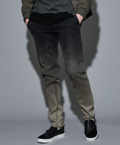 5351POUR LES HOMMES／汚し加工デニム 5351POUR LES HOMMES「5ポケット スキニー パッチワーク デニム