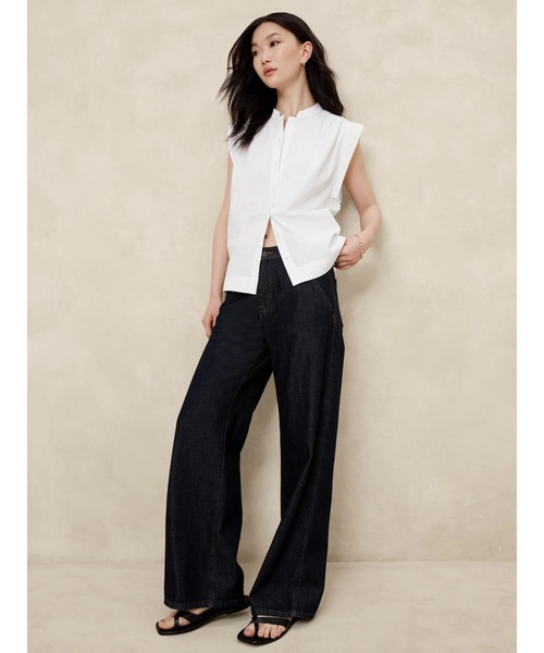 「BANANA REPUBLIC FACTORY STORE」 ノースリーブブラウス X-SMALL ネイビー レディース_画像9