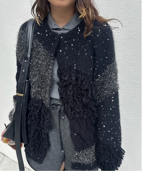 Ameri（アメリ） カーディガン UND MIX YARN PATCHWORK KNIT CARDIGAN