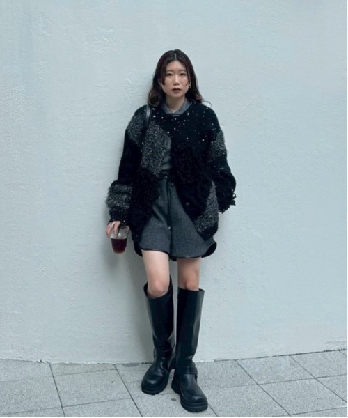 新品タグ付きAMERI　パッチワークニットカーデ Ameri（アメリ） カーディガン UND MIX YARN PATCHWORK KNIT CARDIGAN
