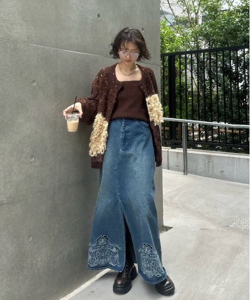 Ameri（アメリ） カーディガン UND MIX YARN PATCHWORK KNIT CARDIGAN