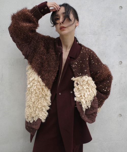 Ameri（アメリ） カーディガン UND MIX YARN PATCHWORK KNIT CARDIGAN
