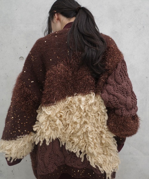 Ameri（アメリ） カーディガン UND MIX YARN PATCHWORK KNIT CARDIGAN