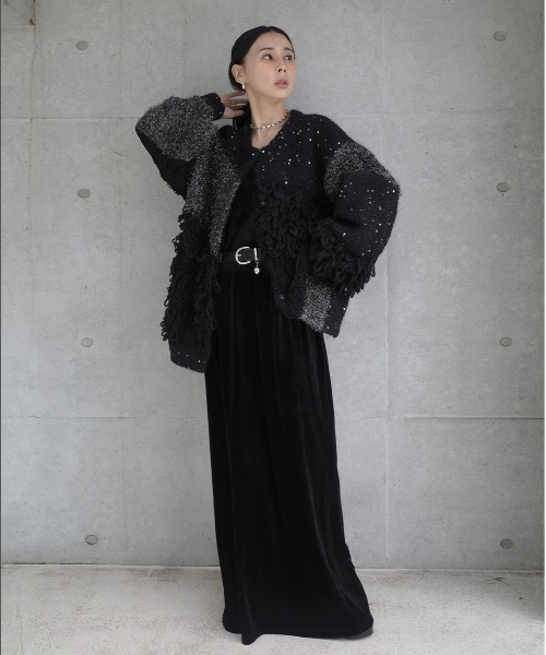 Ameri（アメリ） カーディガン UND MIX YARN PATCHWORK KNIT CARDIGAN