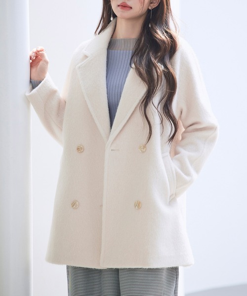セゾン ド パピヨン（SAISON DE PAPILLON）/ダブルブレストテーラードウールライクジャケット/コート SAISON DE PAPILLON（セゾンドパピヨン） ジャケット テーラード