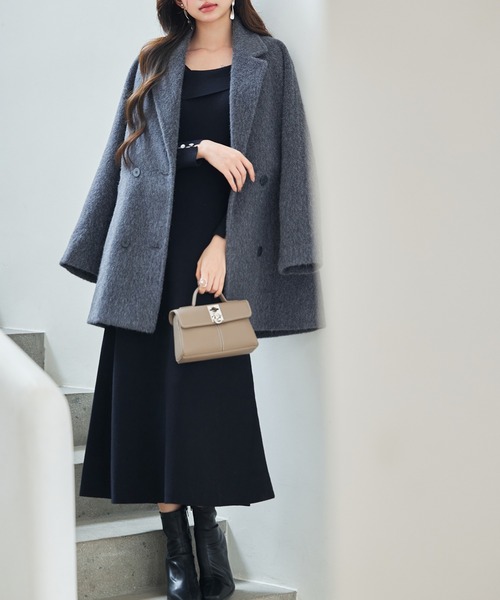 セゾン ド パピヨン（SAISON DE PAPILLON）/ダブルブレストテーラードウールライクジャケット/コート SAISON DE PAPILLON（セゾンドパピヨン） ジャケット テーラード