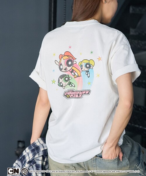 「PUBLUX」 半袖Tシャツ「THE POWERPUFF GIRLSコラボ」 フリ- チャコールグレー レディース_画像2