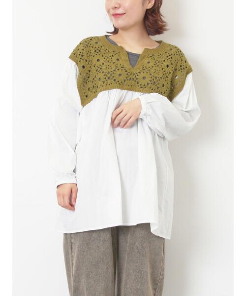 Samansa Mos2（サマンサモスモス） ニット セーター 花柄ニット+布帛