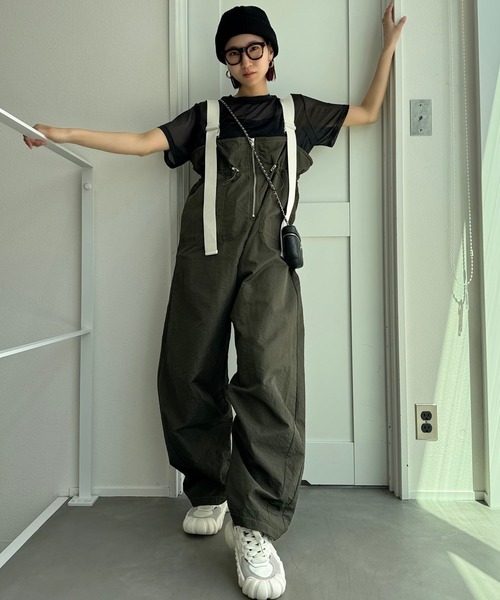 【新品】CFT. 洗える♡ワイドサスペンダーカラーステッチサロペットパンツ CFT. サロペット オーバーオール ワイドサスペンダーカラーステッチ