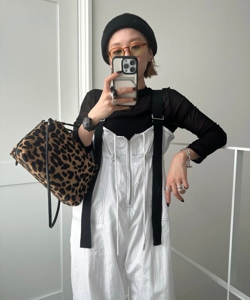 【新品】CFT. 洗える♡ワイドサスペンダーカラーステッチサロペットパンツ CFT. サロペット オーバーオール ワイドサスペンダーカラーステッチ