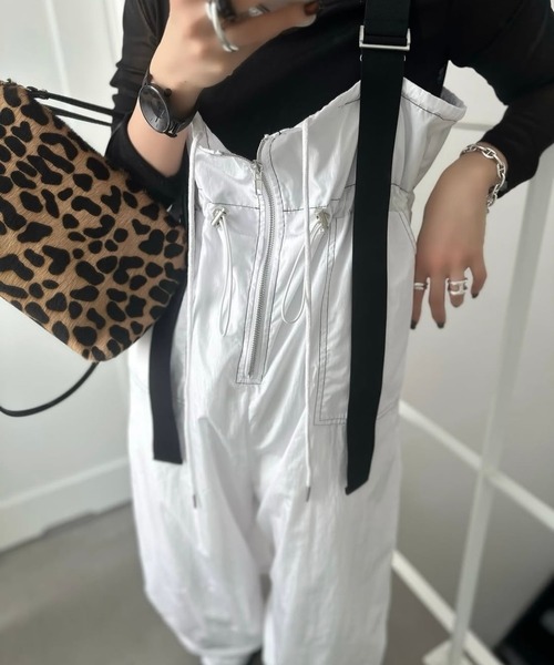 サロペット オーバーオール ワイドサスペンダーカラーステッチサロペットパンツ レディース_8