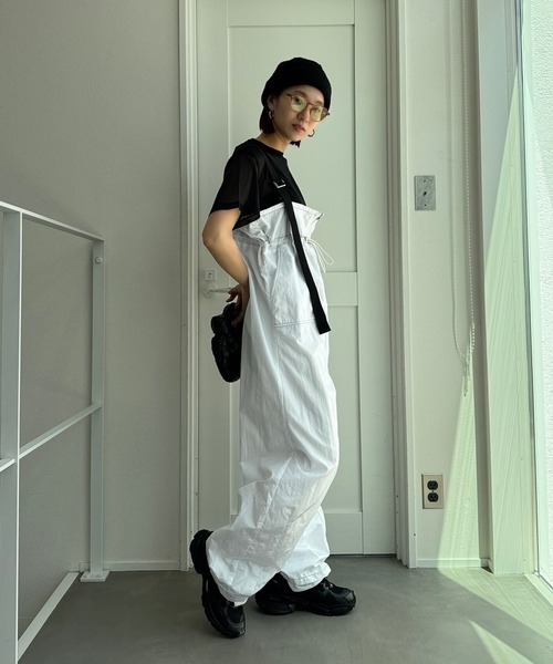 【新品】CFT. 洗える♡ワイドサスペンダーカラーステッチサロペットパンツ CFT. サロペット オーバーオール ワイドサスペンダーカラーステッチ
