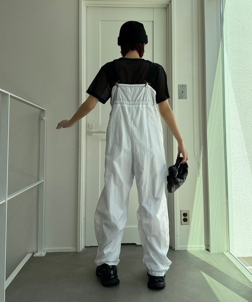 サロペット オーバーオール ワイドサスペンダーカラーステッチサロペットパンツ レディース_15