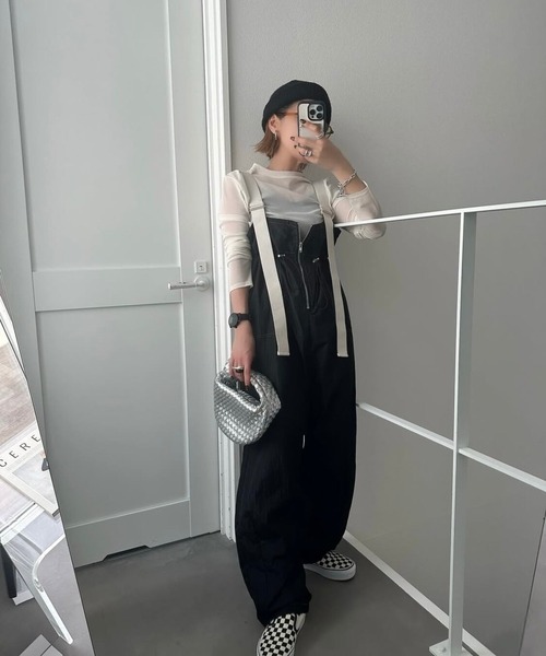 【新品】CFT. 洗える♡ワイドサスペンダーカラーステッチサロペットパンツ セール】ワイドサスペンダーカラーステッチサロペットパンツ