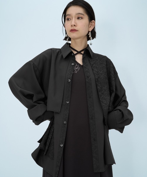 HARE（ハレ） シャツ 「SET UP対応」ジャガードアシメプリーツシャツ