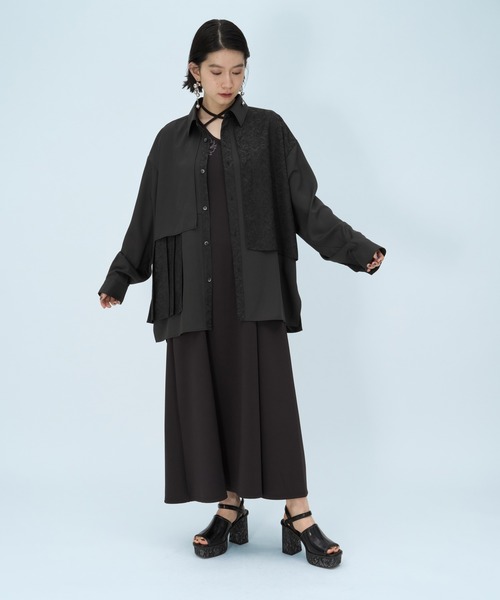 HARE（ハレ） シャツ 「SET UP対応」ジャガードアシメプリーツシャツ