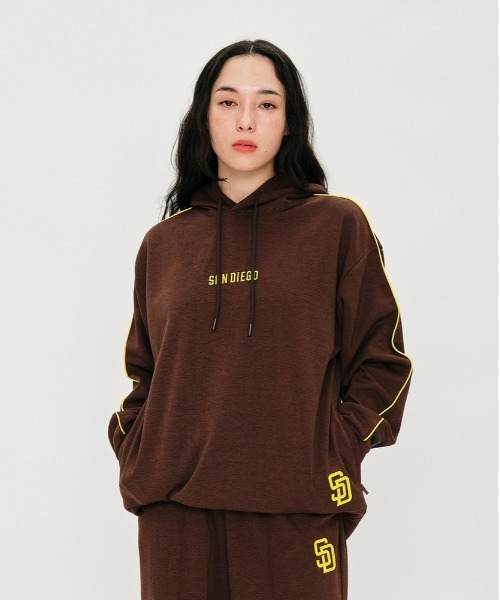 Ozz on オッズオン　編み上げ　ジップ　ジャケット　パーカー　ブラウン　長袖 Right-on（ライトオン） パーカー 「MLB」刺繍ロゴ スウェットパーカー