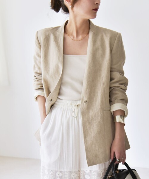 「quaranciel」 ノーカラージャケット ONE SIZE ナチュラル レディースの画像