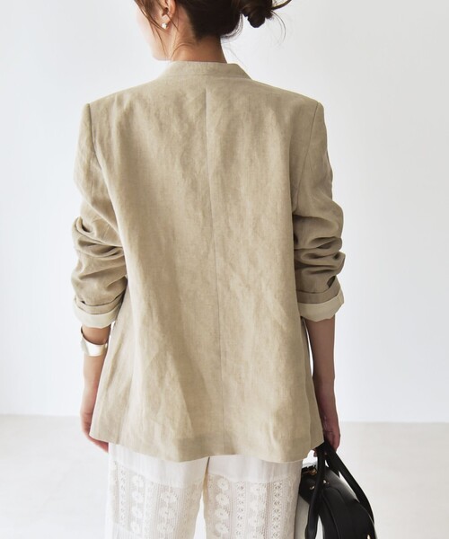 「quaranciel」 ノーカラージャケット ONE SIZE ナチュラル レディースの画像