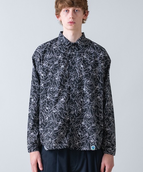 新品 ラクエルアレグラ 長袖シャツ O 黒柄 / A441 rehacer（レアセル） シャツ : Floral Line Art Shirt / フローラル