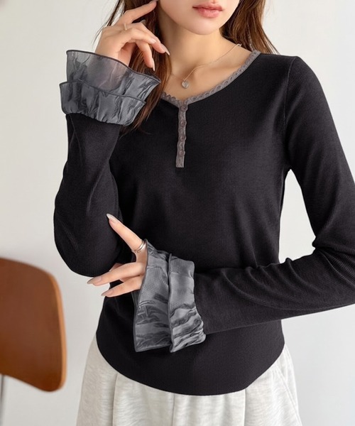 mily bilet ヘンリーネック tシャツ 「mily bilet」大人フェミニンを