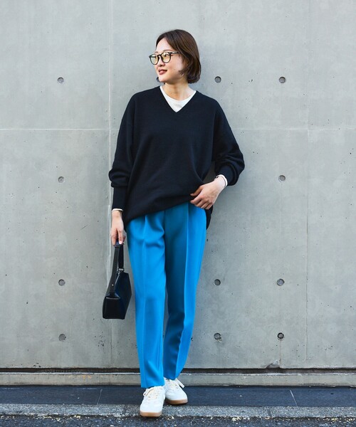 qualite（カリテ） パンツ 「ブルー」ダブルクロスセンタープレス