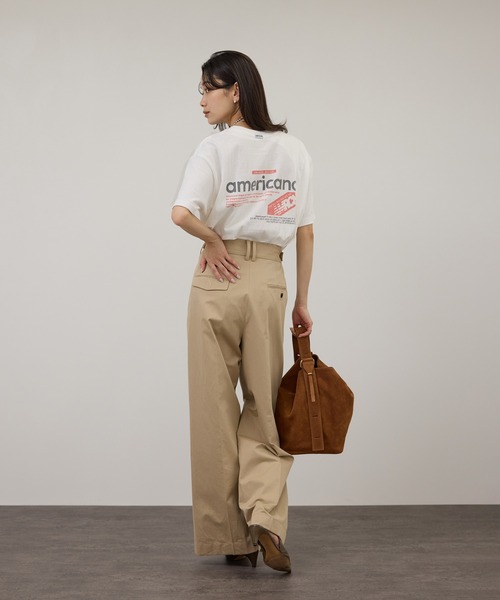 tシャツ 「Americana（アメリカーナ）」ラフィー丸胴 プリントT / ポイントロゴ レディースの画像