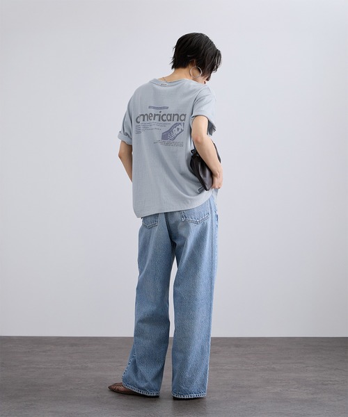 tシャツ 「Americana（アメリカーナ）」ラフィー丸胴 プリントT / ポイントロゴ レディースの画像