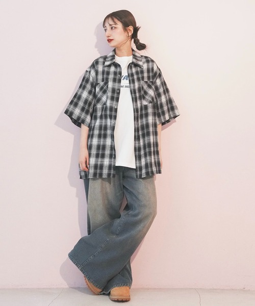 「ADAMASTE」 長袖ネルシャツ MEDIUM ブラック メンズ_画像6