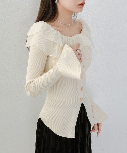 「MAISON DE THERESE」 長袖ニット M ベージュ レディース_画像3