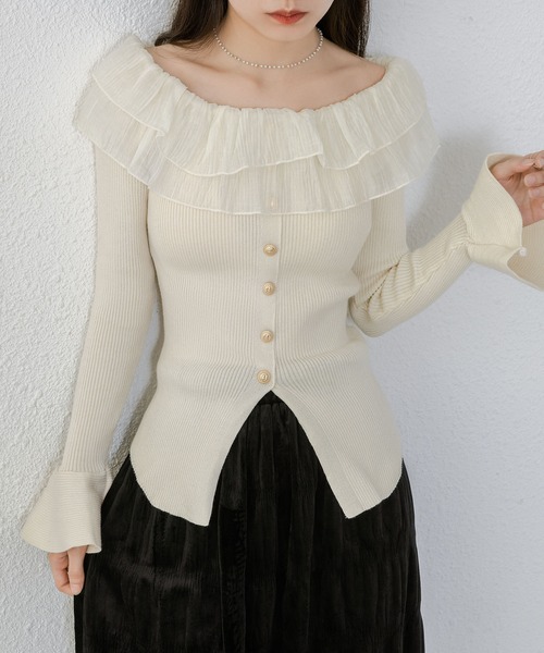 「MAISON DE THERESE」 長袖ニット M ベージュ レディース_画像4
