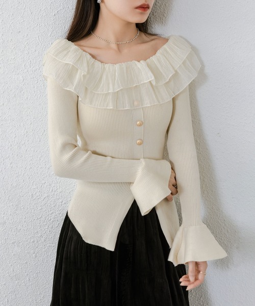 「MAISON DE THERESE」 長袖ニット M ベージュ レディース_画像5