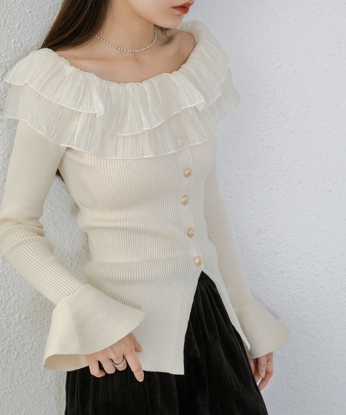 「MAISON DE THERESE」 長袖ニット M ベージュ レディース_画像6