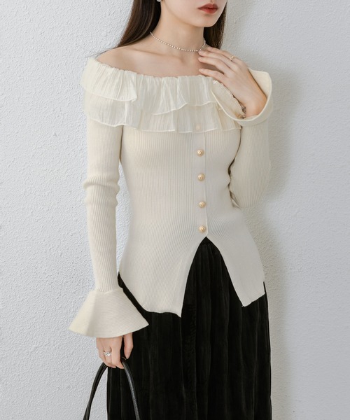 「MAISON DE THERESE」 長袖ニット M ベージュ レディース_画像7