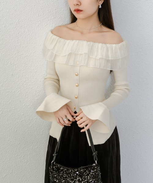 「MAISON DE THERESE」 長袖ニット M ベージュ レディース_画像9