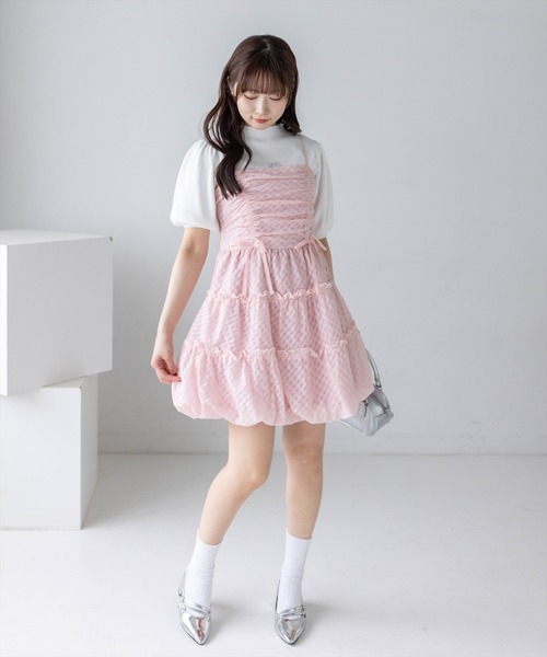 新品タグ付きRosyMonster フリル付きミニワンピース サイズF clear ワンピース チェック柄ドロストリボンミニワンピース「骨格