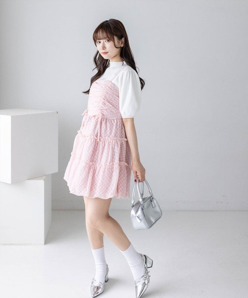 clear ワンピース チェック柄ドロストリボンミニワンピース「骨格